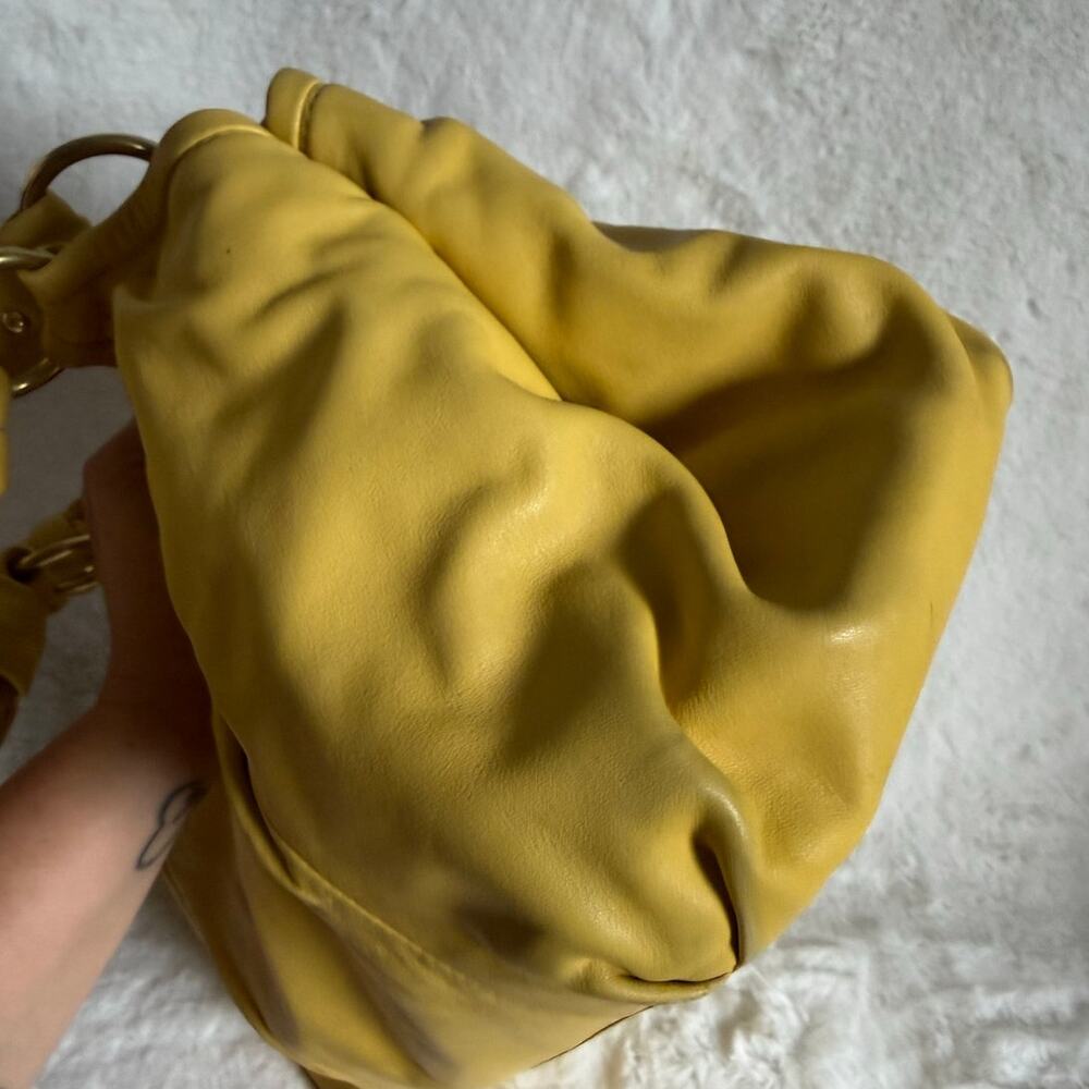 COACH y2k Parker Hobo Handbag Kisslock Yellow Leather Shoulder Bag Purse - Picture 4 of 10